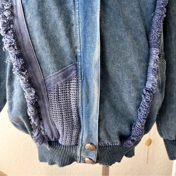VINTAGE Marsha Sport Chambray Crochet Zip Up Bomber Jacket - Picture 7 of 16